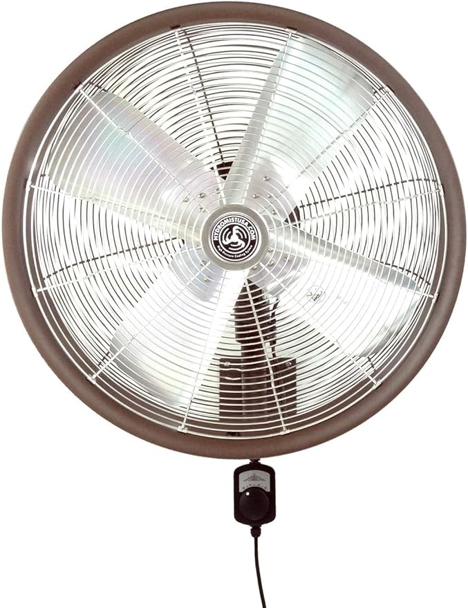 HydroMist Oscillating Wall Mounted Outdoor-Rated Fan, 3-Speed Control on Cord, Alum Fan Blade, Mounting Bracket and Black Cover Included, Residential/Commercial, 24”, Dark Brown