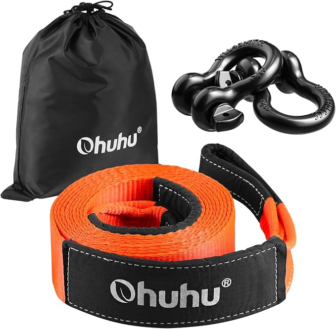 Tow Straps with Shackles, Ohuhu Heavy Duty 3" x 20ft Recovery Strap Kit with Hooks, 31,944 lbs Break Strength, Triple Reinforced Loop & Protective Sleeves, 3/4" D-Ring Shackles for Truck Jeep SUV ATV
