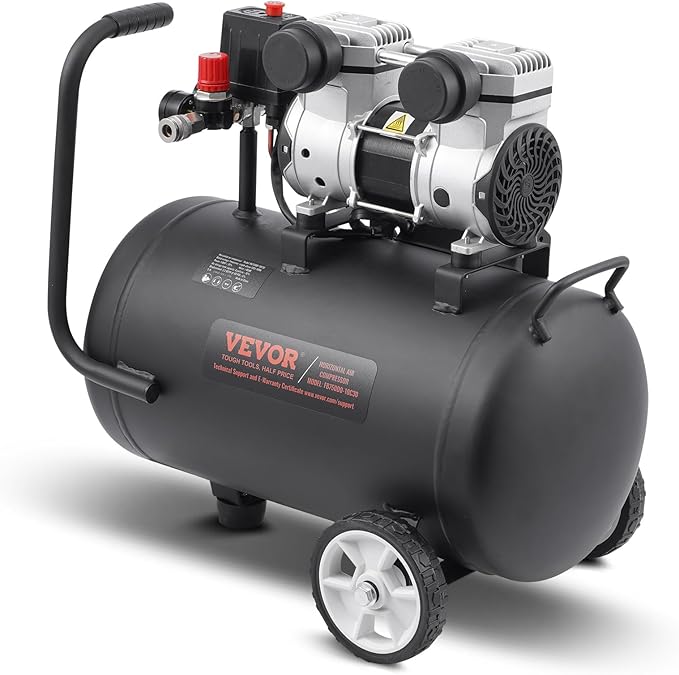 VEVOR Air Compressor, 8 Gallon Steel Tank, 1HP 2.2 CFM@90 PSI Oil Free Air Compressor & Max. 120PSI Pressure, 80dB Ultra Quiet Portable Compressor, for Auto Repair, Tire Inflation, Spray Painting
