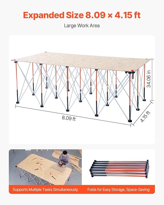 VEVOR Portable Folding Workstand, 8.02 x 4.12 ft Collapsible Workbench, 6000 lbs Weight Capacity, No Assembly Foldable Work Stand with Storage Bag, Table Top NOT Included, for Garage Workshop Outdoor