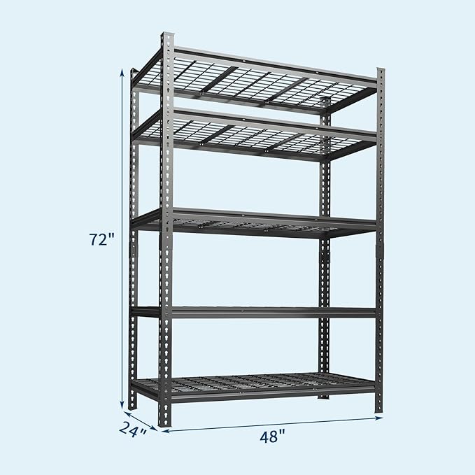 Garage Shelving 2200 LBS Storage Shelves Adjustable Metal Shelving Unit Heavy Duty 5 Tier Metal Shelves for Garage Kitchen Pantry Warehouse Basement, 48" W × 24" D × 72" H