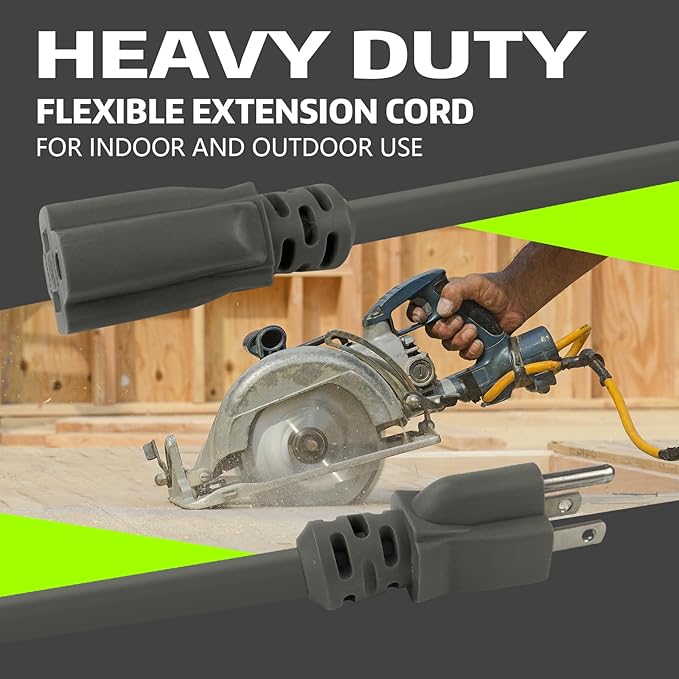 Indoor Outdoor Extension Cord, 12 Gauge 3 Prong Weatherproof Heavy Duty Gray Extension Cords, 12/3 SJTW 15A 30 FT Extension Cable for Garage, Garden and Home, UL Listed