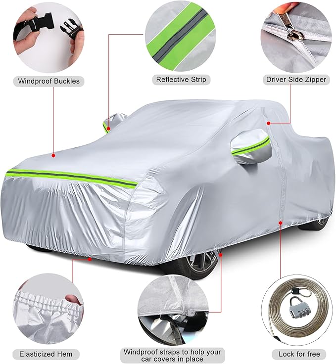 Waterproof Car Covers Replace for 2006-2024 Honda Ridgeline, 6 Layers Silver All Weather Custom-fit Car Cover with Zipper Door & Windproof Bands for Snow Rain Dust Hail Protection
