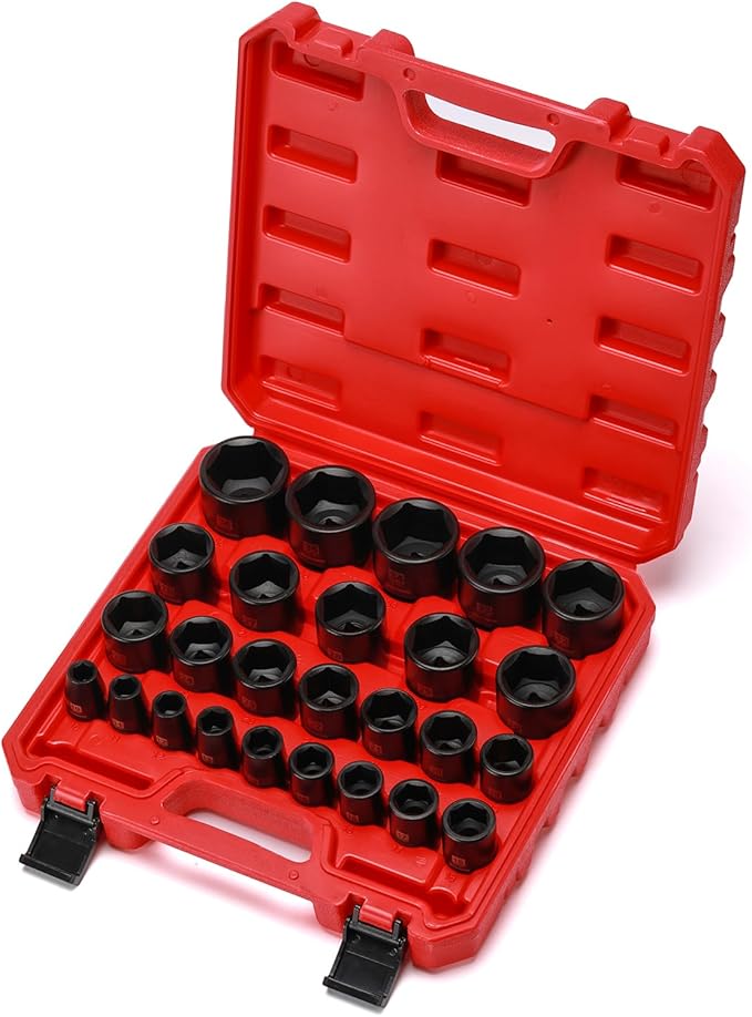 MIXPOWER 26 Piece 1/2 Inch Drive Impact Socket Set,Metric,Shallow,10mm to 36mm, Cr-Mo Alloy Steel, Radius Corner Design, Impact Grade