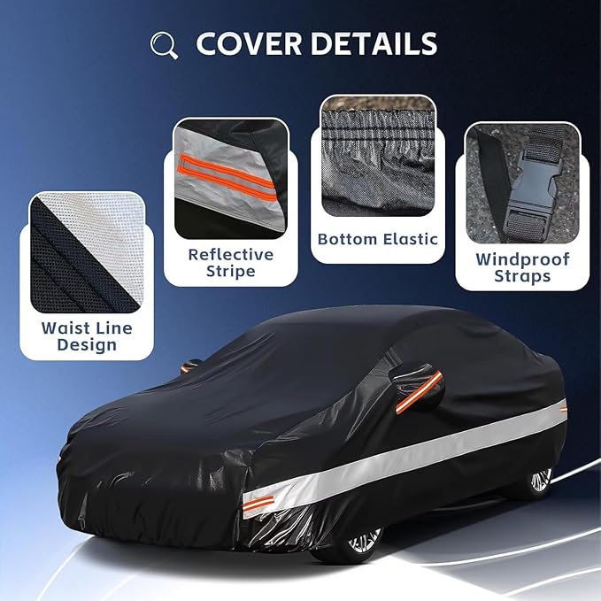 10 Layers Car Cover Custom Fit for BMW 3 Series 320i 328i 330i 335i M340i (2013-2025), Waterproof All Weather for Automobiles, Outdoor Full Cover Sun Dust Rain Protection with Cotton. Black