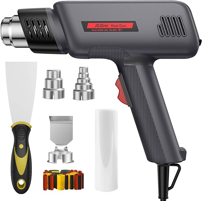 Heat Gun, 1800W Professional Hot Air Gun 400℃ & 600℃ Dual-Temperature Settings, Overload Protection, Double Heating Wire Fast Heating, 6 Accessories for Paint Stripping, Crafts (Black)