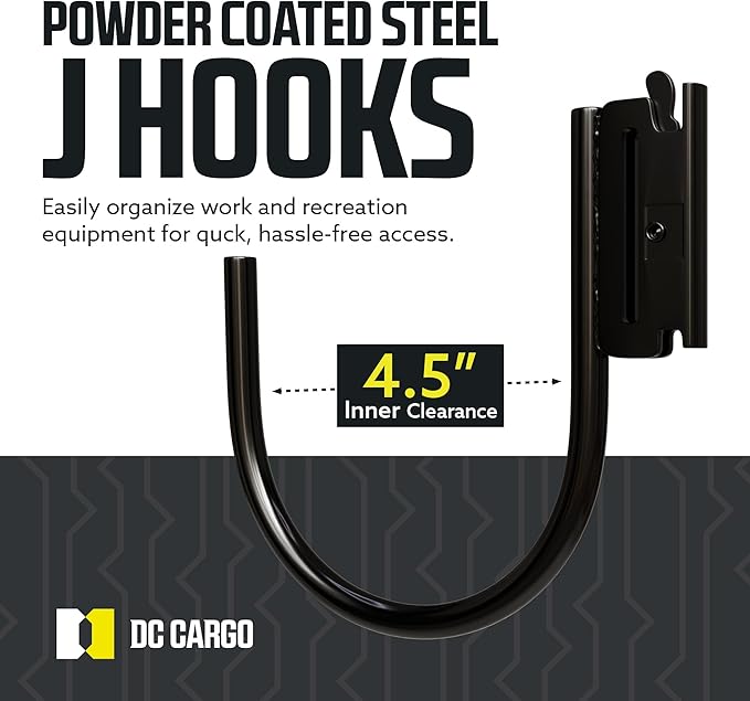 DC Cargo - E Track J Hooks (4.5" - 4 Pack) - Large Heavy Duty Accessories - Hanging Hook for Your ETrack Rail System - Use in Enclosed Trailers, Box Trucks, Vans, Garage, Workshop & Warehous