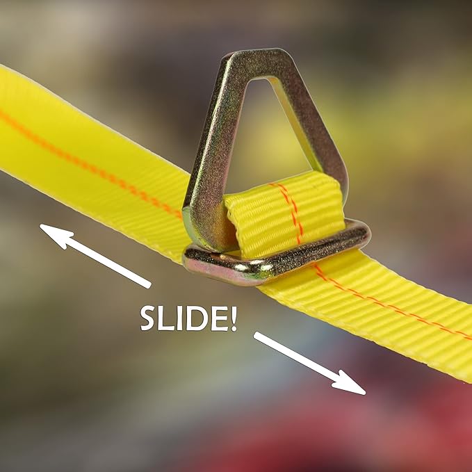 DC Cargo Mall 2 Pack Ratchet Axle Strap Tie Downs (2" Wide x 114" Long) with Adjustable Ring and Slipfree Webbing for Secure Auto Hauling, Heavy-Duty Tow Straps for Car Trailers and Auto Carriers