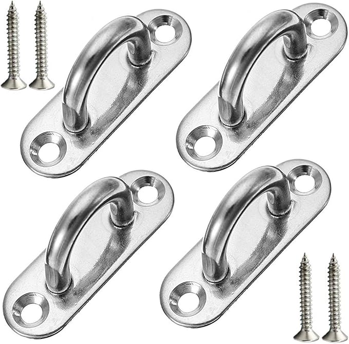 Hulless 4 Pcs 3.1 Inch 304 Stainless Steel Ceiling Hooks Pad Eyes Plate Marine Hardware Hooks with Screws