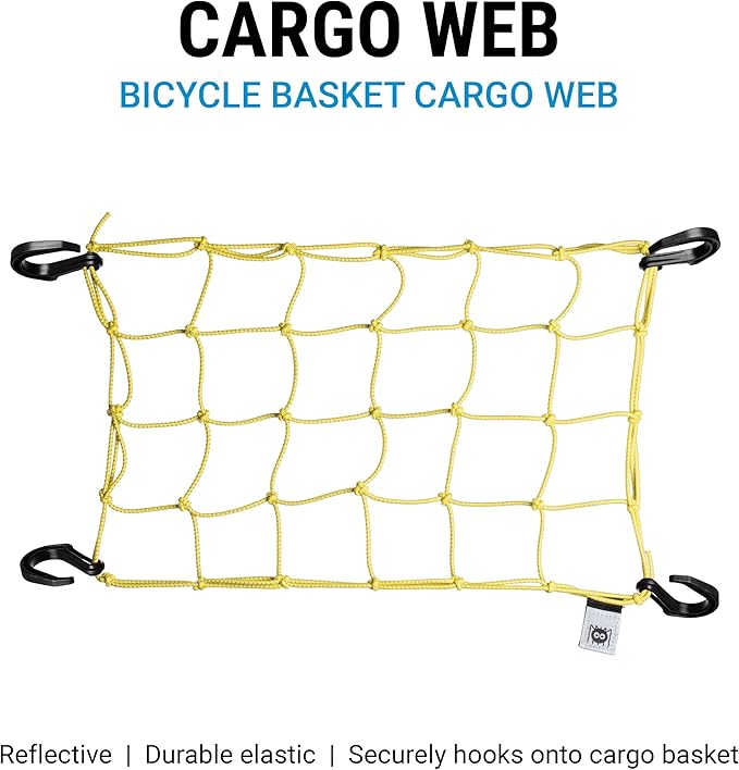 Portland Design Works Cargo Web - Reflective Cargo Netting for Bike Storage, Expandable Bungee Net with Hooks, Bicycle Accessories