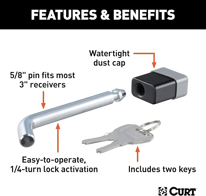 Curt Manufacturing 23021 5/8 in Hitch Lock 18000Lb Packaged