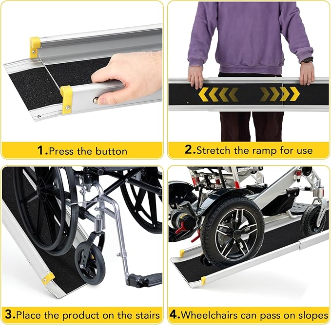 Telescoping Portable Wheelchair Ramps for Steps 6 FT, Adjustable Wheelchair Ramp with Anti-Slip Surface and Storage Bag, 600 Lb Weight Capacity, 2 Panels