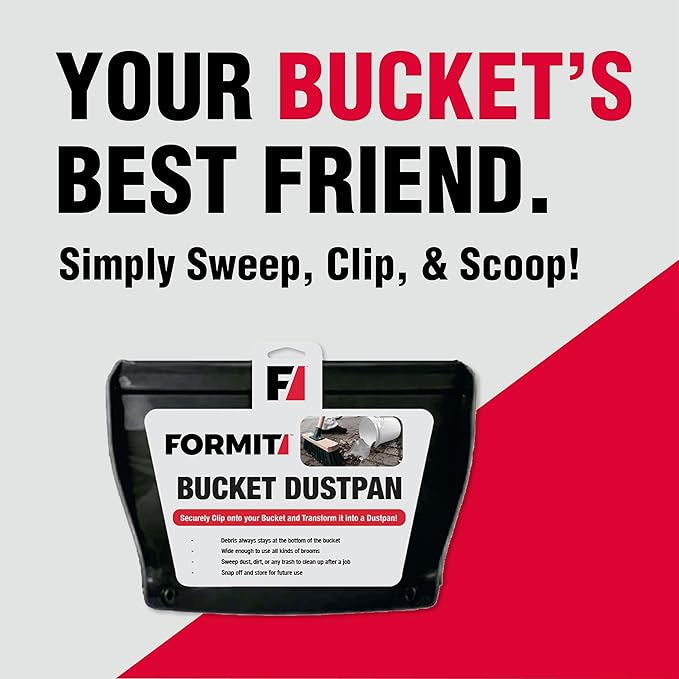 Formit Bucket Dustpan – Universal Fit for 5-Gallon Buckets, Wide-Mouth Snap-On Design, Durable High-Impact Plastic for Job Sites, Workshops & DIY Projects