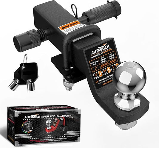 AUTMATCH Trailer Hitch Ball Mount with 2 Inch Hitch Ball - Fits 2" Receiver with Hitch Tightener, 8000Lbs Capacity Ball Hitch, 2-Inch Drop with 5/8" Hitch Lock Pin, Frosted Black