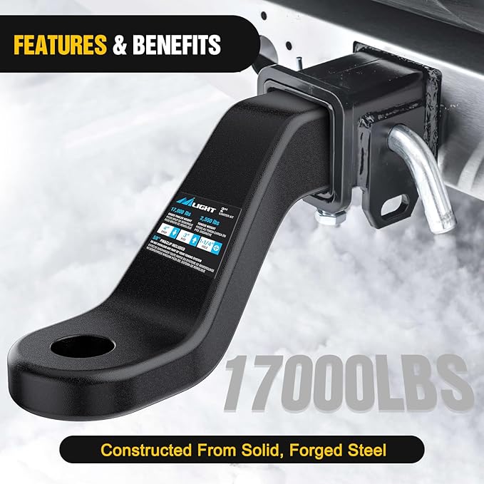 Nilight Forged Trailer Hitch Mount Fits 2 Inch Receiver Square 5/8" Hitch Pin Clip 17000 lbs 4" Drop, 1-1/4” Hole, Gloss Black Powder Coat