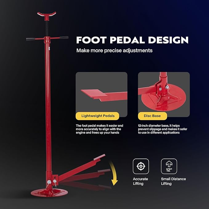 SPECSTAR Under Hoist Support Stand with Foot Pedal 3/4 Ton 1650 Lbs. Capacity Jack Stand Lifting from 52 to 76 Inch with 12 Inch Diameter Steel Base