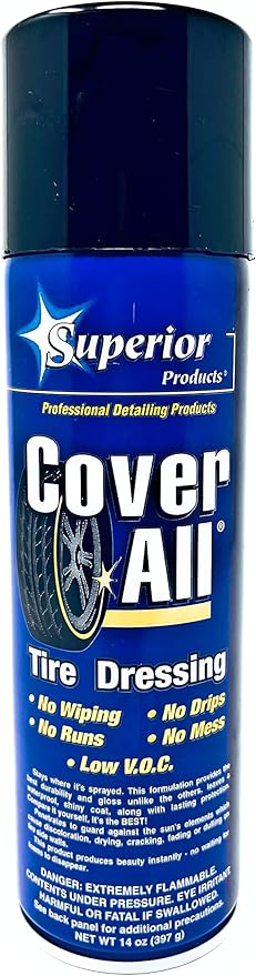 Superior Products California Cover All Automotive Tire Shine Aerosol Spray Can & Professional Grade -Tire Dressing - High Gloss - Water Repellent & Made in America (14 oz)