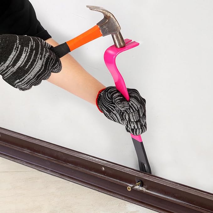 15'' Flat Pry Bar Crow Bar Nail Puller, Pink Black Color Angled Curved Head Metal Wood Board Tire Removing Wrecking Prying Tool Heavy Duty