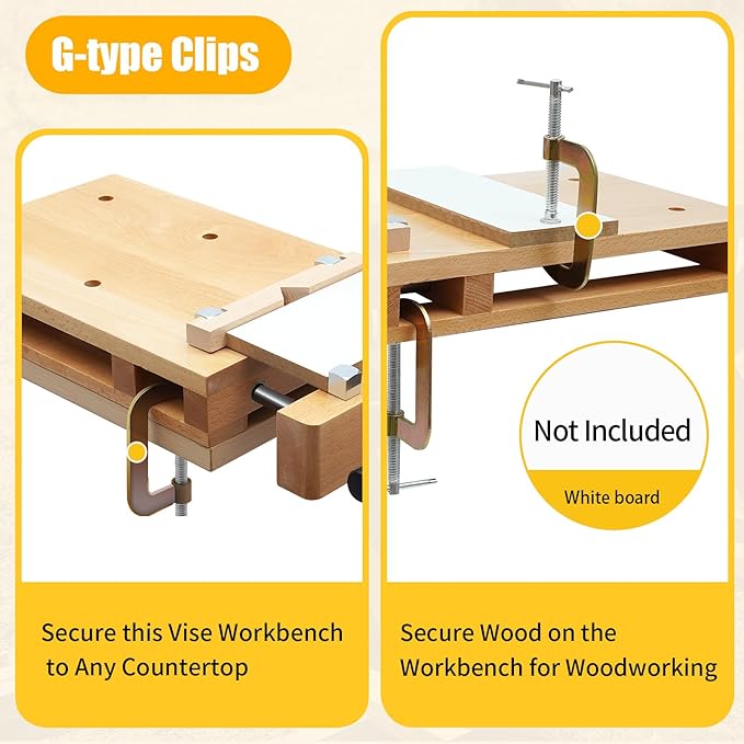 Portable Workbench Hard Woodworking Vise Desktop Work Table Work Bench with G-Type Fixing Clips and Limit Blocks, for Home, Woodworking Studios, Fixed for Processing Wood