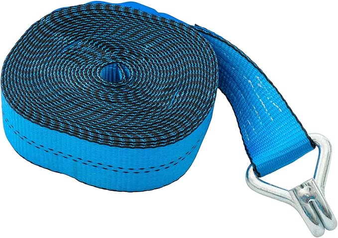 Mytee Products 20 Pack 2 inch x30 ft Heavy Duty Ratchet Straps with Double J Hooks - 10,000 Lbs Breaking Strength Blue Tie Down Straps w/Wire Hooks for Industrial Use, Trailers, Truck Cargo