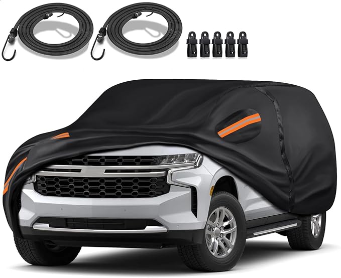 Special 16 Layers Full Exterior Car Covers Fit for 2007-2024 Chev-vy Suburban/GM-C Yukon XL/Cadi-llac Escalade ESV, Ultra Heavy 600D Oxford Cloth All-Weather Summer Sun and Winter Snow, Black