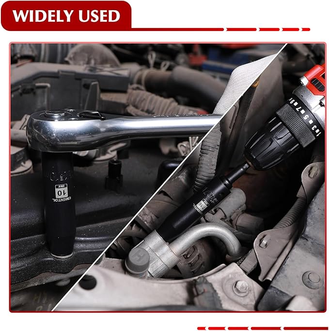 EMENTOL 32PCS 1/2" Drive Socket Set, Deep Impact Sockets, SAE(3/8"-1") and Metric(10-24mm), Including Extension Bars, Universal Joint, Drill&Socket Adapter, 12 Point Design, Cr-V Steel