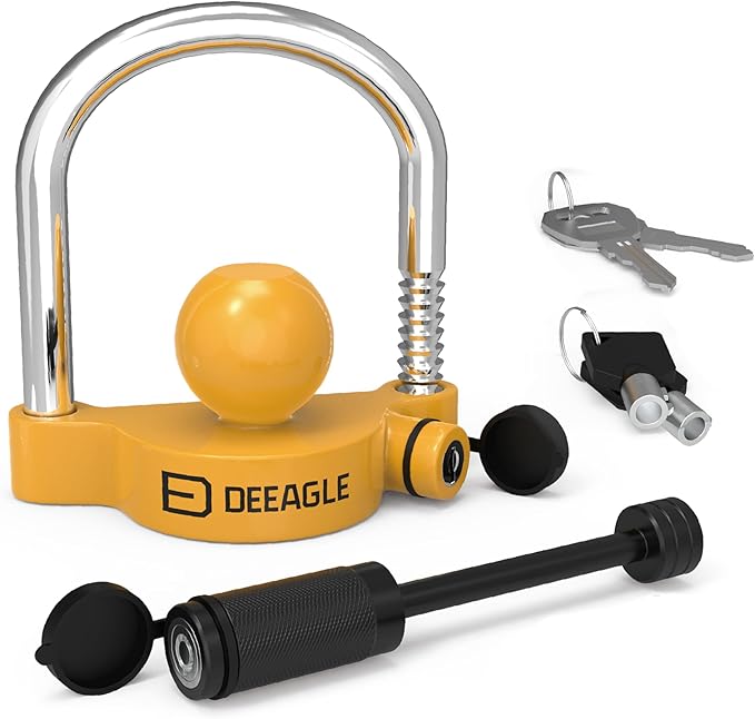 DEEAGLE Trailer Coupler Lock, Include Universal Trailer Ball Lock, 1/4”Dia 3-1/2” Span Hitch Pin Lock