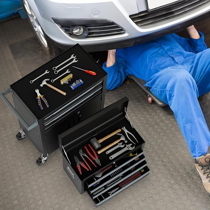 ERGOMASTER Large Rolling Tool-Chest with 6 Drawers Heavy Duty Tool-Cabinet on Wheels Lockable and Lock System for Garage Workshop(28 x 13 x 44”-Black)