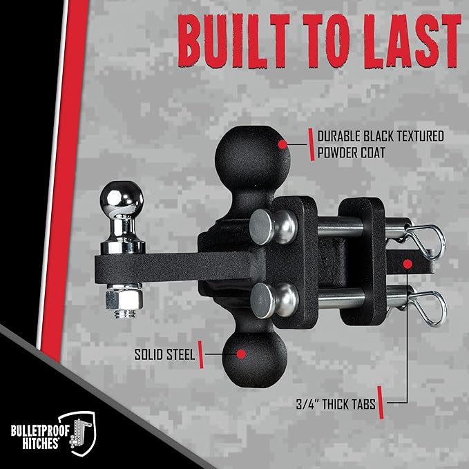 BulletProof Hitches - Extreme Duty Sway Control Ball Mount with 2" and 2-5/16" Combination Ball - Rated to 36,000 lbs for Trailer Sway Control - Solid Steel, Black Powder Coat, Corrosion Resistant