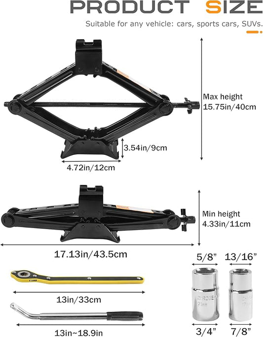 SCUARI Car Jack,Car Jack and Stand Kit,2 Ton Scissor Jacks,Cars Accessories Auto Emergency Kit with Lug Wrench,Jacks for Cars,Lug Wrench Tire Changing Kit,Portable Tire Changing Kits for SUV