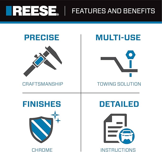 Reese Towpower 7081000 Trailer Hitch Drawbar and Ball Hitch Towing Kit, Fits Square 2 Inch Hitch Receiver, 4 Inch Drop, 7,500 lbs. Capacity, Includes 2 Inch Trailer Ball and Hitch Pin & Clip