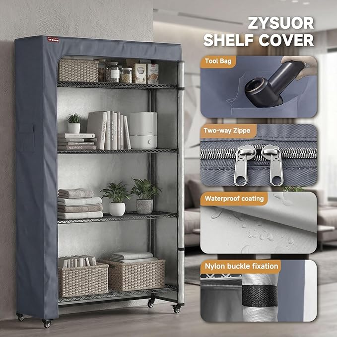Heavy Duty Wire Shelving Cover 36" W x 14" D x 72" H, 600D Oxford Waterproof Rack Cover with Smooth Two-Way Zippers, All-Season Dust-Resistant for Closet Rack & Storage Room