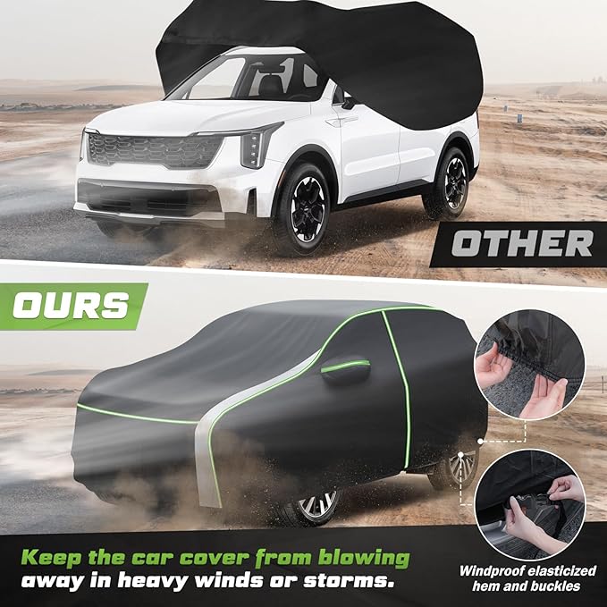 Mixsuper Liner Car Cover for Kia Sorento 2003-2026, 7 Layers Full Car Cover All Weather Car Covers for Sorento, Waterproof Outdoor Cover with Zipper Door Reflective Strips