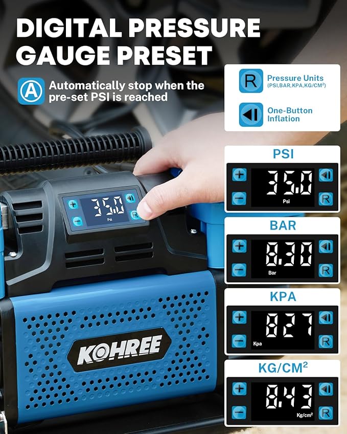 Kohree 12V Dual Cylinder Air Compressor with Digital Display Panel, Heavy Duty 12.35CFM Fast Tire Inflator Tire Pump for Offroad Truck RV 4x4 Vehicle, Max 150 PSI