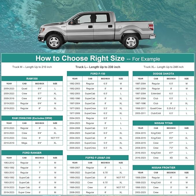 Pickup Truck Cover - Waterproof All Weather, 6 Layer Heavy Duty Universal Fit Ford F150, Chevy Silverado, GMC Sierra, Dodge Ram 1500 Regular/Extended/Crew Cab (Up to 230 inch)