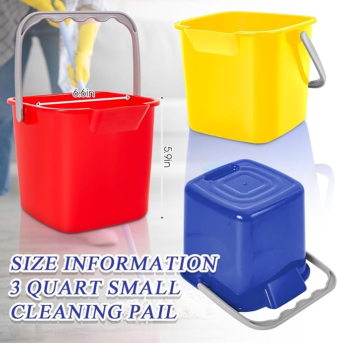 Irenare 16 Pcs Sanitizing Bucket 3 Quart Cleaning Pail Small Detergent Square, Spout and Handle Plastic Utility Sanitizer Buckets for Restaurant Kitchen Home Offices (Multicolor)