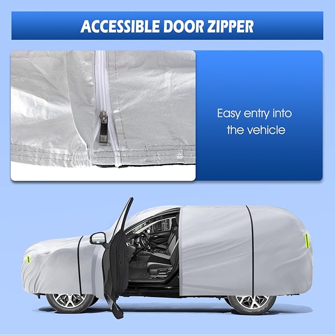 Car Cover Waterproof All Weather for Automobiles, SUV Cover Size A7 Universal Fit for Toyota Highlander, Honda Pilot, Nissan Pathfinder/Murano, BMW X5(191-201 inch), Silver