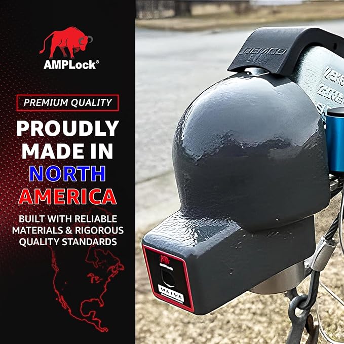 AMPLock - U-BRA2 Heavy Duty Trailer Coupler Lock - 2" Anti-Theft Trailer Hitch Lock for RVs, Boats & Cargo Trailers - Ball Coupler Lock with Round Edges, Patented 2-Part Push-to-Lock System