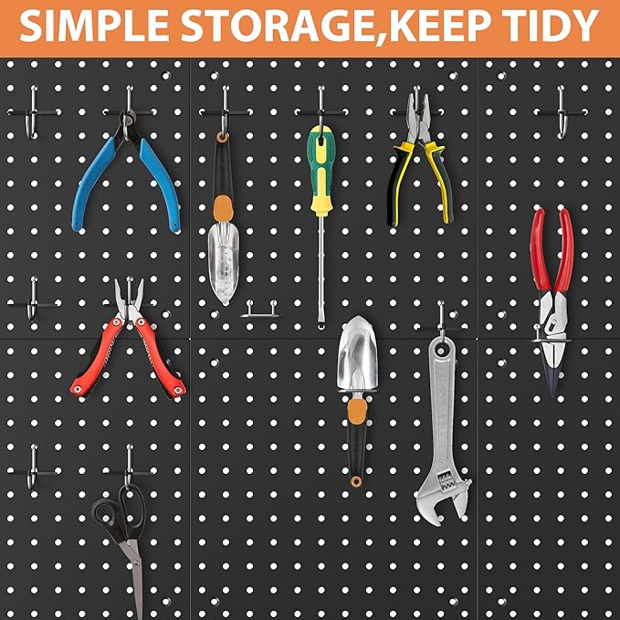 Peg Board,12"x12" Black Metal Pegboard Wall Organizer with Pegboard Accessories 8 Packs Metal Pegboard Panels