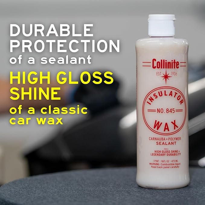 Collinite 845 Insulator Wax - Carnauba+Polymer Sealant, High Gloss, Durable Beading & Long-Lasting Paint Protection for Cars, Boats, Trucks, RVs, Motorcycles (16 fl oz) with 2 Microfiber Blocks Combo