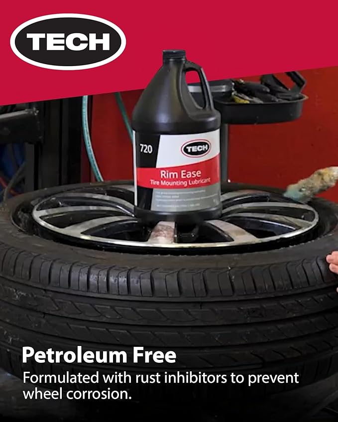 TECH Rim Ease Tire Mounting Lube – Efficient & Easy Tire Mounting & Demounting, Ideal for Automotive & Heavy-Duty Repairs, Petroleum & Silicone-Free, w/Rust Inhibitors, Ready-to-Use Formula, 1-Gallon