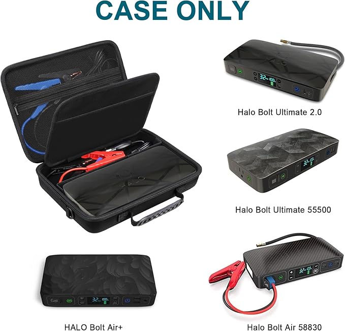 Canboc Case for Halo Bolt Ultimate 2.0 3.0/ Halo Bolt Ultimate 55500/ Halo Bolt Air+ 1750 Portable Vehicle Jump Starter, Mesh Pocket fit Jump Cable, AC Outlet, Charger, with Shoulder Strap, Black