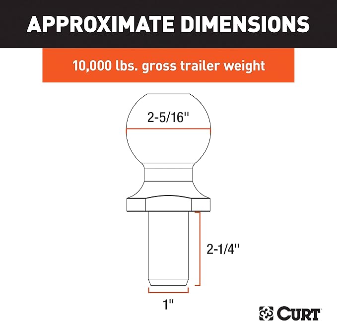 CURT 40007 Chrome Trailer Hitch Ball, 10,000 lbs, 2-5/16-Inch Diameter, 1 x 2-1/4-Inch Shank