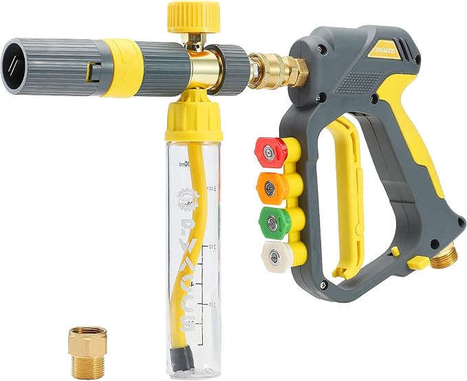 PWACCS Pressure Washer Gun with Foam Cannon, Mini No-Dilution Foam Cannon Pro Power Wash, Soap Cannon with 4 Nozzle Tips for Car Wash