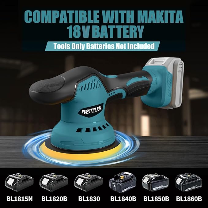 Cordless Car Buffer Polisher Kit for Makita 18V Battery(NO Battery),6 In Brushless Dual Action Random Polishing Machine , 8 Variable Speed 5500RPM, Orbital Polisher for Car Detailing,14Pcs Accessories