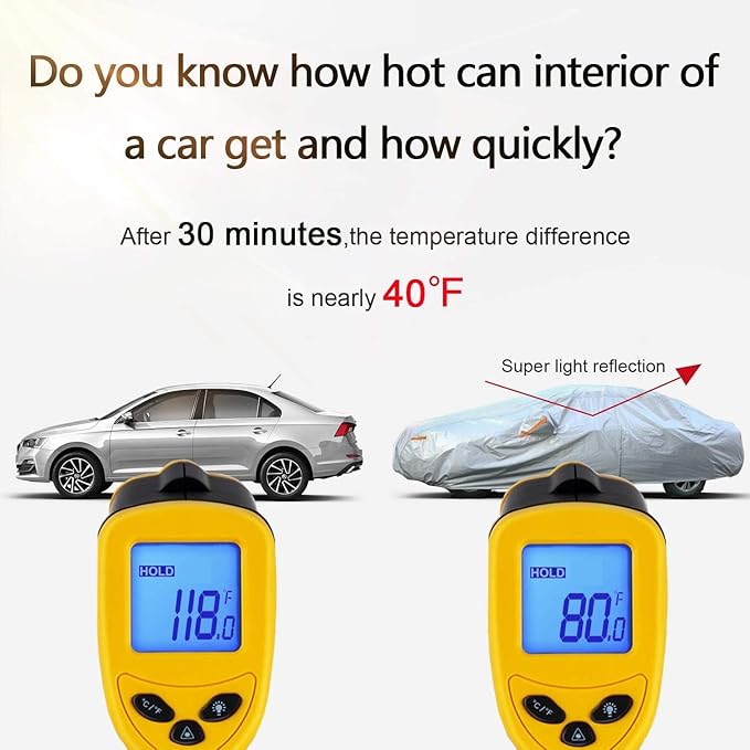 SEAZEN Car Cover 6 Layers, Waterproof Sedan Car Cover with Zipper Door, Snowproof/UV Protection/Windproof, Universal Car Covers Breathable Fabric with Cotton (201" to 209")