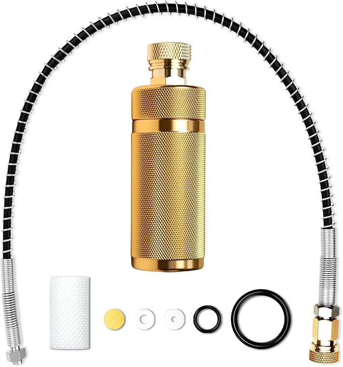 30Mpa Water-Oil Separator with 32 inch Spring Flexible Hose, 8MM & M10 Fast Connect Internal Thread Head for High Pressure Air Compressor Pump – Yellow