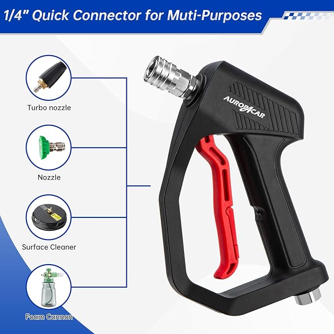 4350 PSI Short Pressure Washer Gun, 1/4” Quick Connector High Pressure Washer Gun with 3/8" Male Plug and M22-14 Fitting, Power Washer Gun Compatible with Foam Cannon, Car Wash Foam Gun