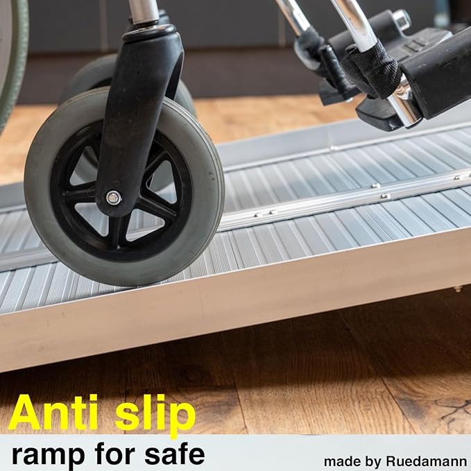 Ruedamann 2 FT Portable Wheelchair Ramp, Sturdy Non-Slip Aluminum Wheelchair Ramp with Upgraded Hinge, Aluminum Folding Ramp for Doorways, Ramp for Wheelchairs, Scooters, Steps, Stairs, Pets
