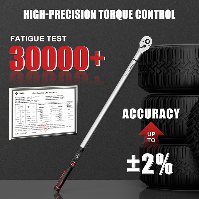 VANPO 3/4-Inch Digital Torque Wrench 22.1-442.5 Ft-Lb/30-600Nm, ±2% Accuracy Heavy-Duty Electronic Torque Wrench with Triple Alert, Preset Memory for Trucks, Construction & Industrial Equipment